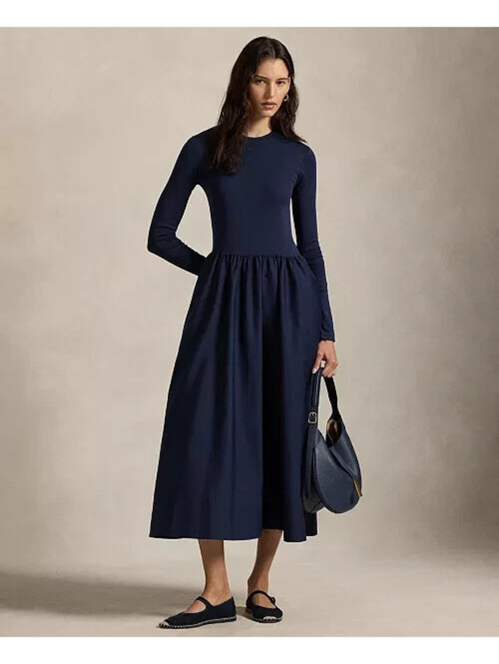 NEW, POLO RALPH LAUREN Women's Cotton Long-Sleeve Dress in Navy Sz S #MD2639